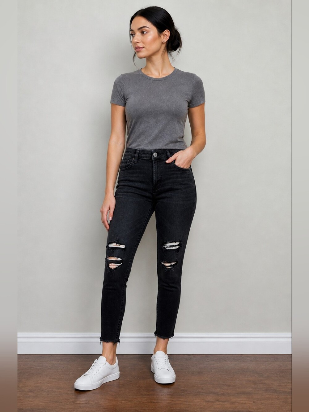 American Eagle Ne(X)t Level Stretch Distressed Black Skinny Jeans Leggings 10